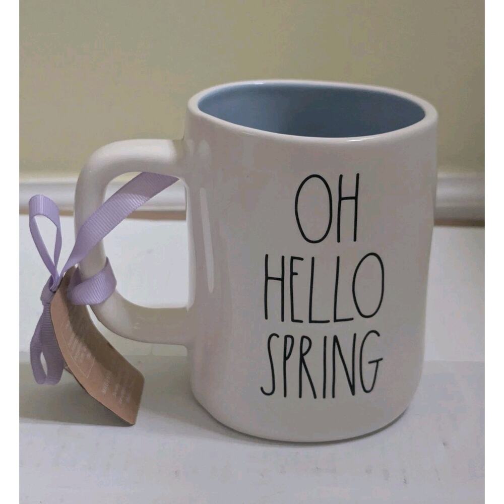 New Rae Dunn Ceramic “Oh Hello Spring” Bunny Mug Rabbit Embossed - Picture 3 of 5